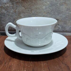 Vintage Red Cliff Ironstone Tea Cup and Saucer Embossed Grape Pattern